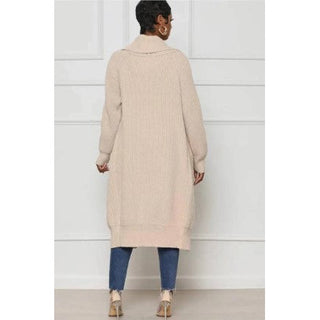 Elegant Casual Cardigan Big Collar Knit Duster Long Sweater with Pockets