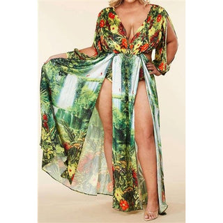 Tropical Maxi Dress with Slits Plus Size