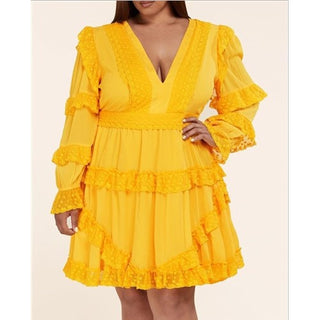 Short Dress with Long Flowy Loose Sleeves Plus Size