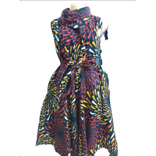 African Ankara Style Print Mid Length Turtle Neck Dress Sundress - Made in Kenya