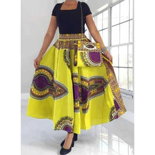 African Print Maxi Skirt Ankle Length / Head wrap Scarf / Pocketbook Set - Free size- STRETCH FITS M TO 3XL
