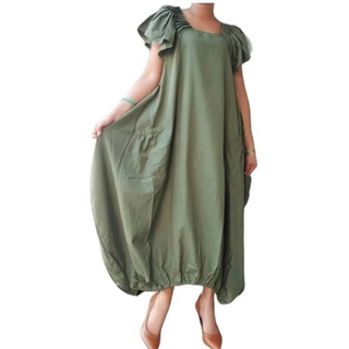 Comfortable Balloon Maxi Dress with Pleated Sleeves
