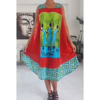 Ethnic Tribal Print Umbrella Beach Dress Long Kaftan Loungewear Duster
