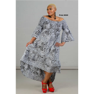 High Low Smocked Bell Sleeve Dress