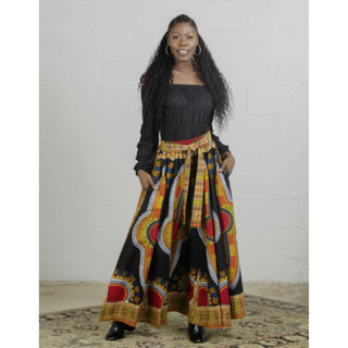 African Print Ankara Dashiki Long Maxi Skirt - One Size Fits S to 3XL