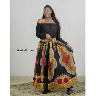 African Print Ankara Dashiki Long Maxi Skirt - One Size Fits S to 3XL