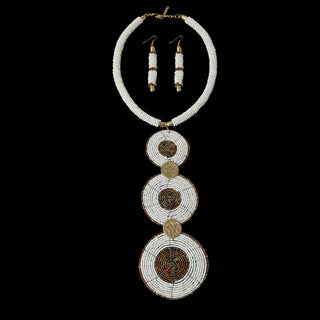White Bead Drop Necklace Set