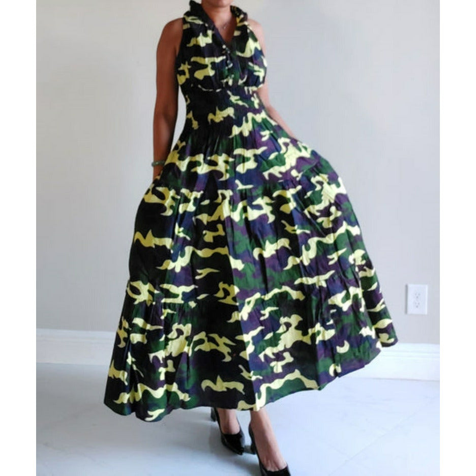 Sun Drenched Unique Print Smocked Back Pocketed Dress