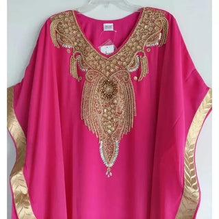 Beautiful Moroccan Beaded Long Chiffon Kaftan Maxi Dress