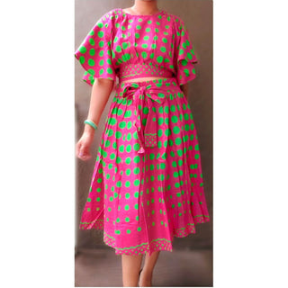 Polka Dot African Ankara Style Middi Skirt with Sash Woman Mid Length Maxi Skirt