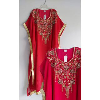 Beautiful Moroccan Embellished Beaded Long Chiffon Kaftan Maxi Dress