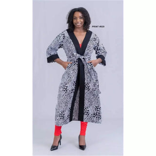 Leopard Print Long Kimono Duster Robe Coat Cover Up Kaftan Caftan