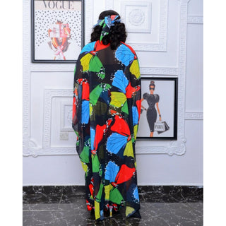 Summer African Chiffon Kimono Kaftan Two Piece Pant Set / Long Abaya + Pants Suits Dress