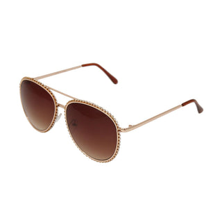 Rhinestone Aviator Sunglasses - Brown