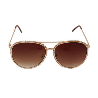 Rhinestone Aviator Sunglasses - Brown