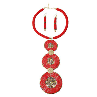 Red Bead Drop Necklace Set