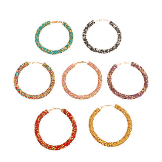 Rhinestone Encrusted Hoop Earrings - Multiple Colors