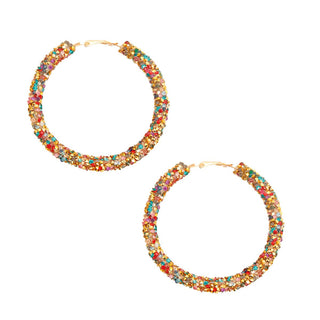 Rhinestone Encrusted Hoop Earrings - Multiple Colors